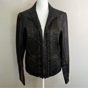 Big Chill Vintage Faux Black Leather With Bronze Distressed Jacket Size Medium